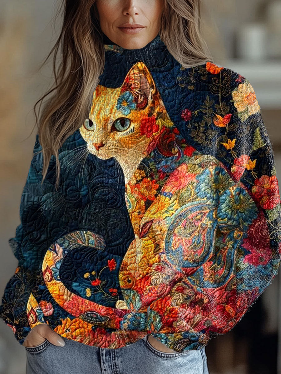 Women's Vintage Art Cat Art Print Casual Chic Sweater Pullover