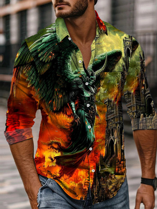 Retro Men's Abstract Punk Art Print Casual Long Sleeve Shirt