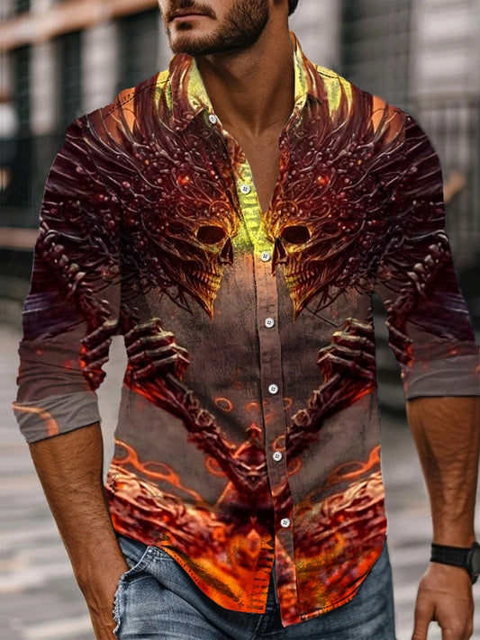 Retro Men's Abstract Punk Art Print Casual Long Sleeve Shirt