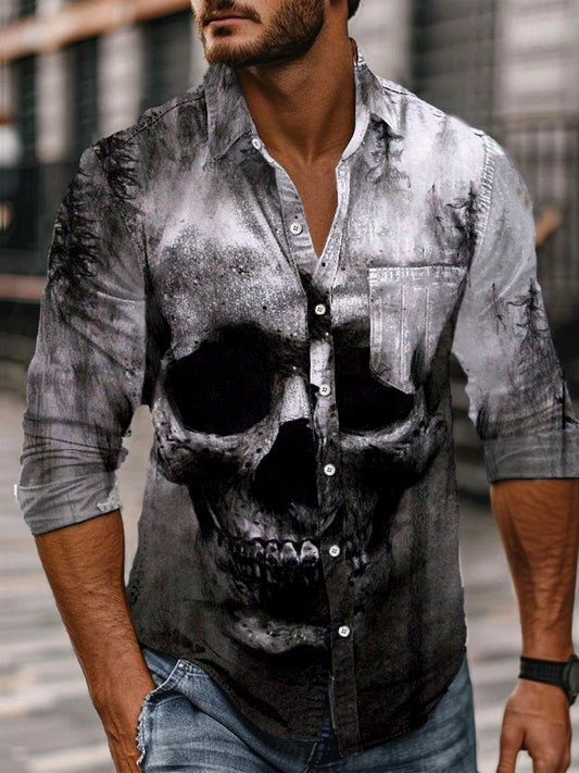 Retro Men's Abstract Punk Art Print Casual Long Sleeve Shirt