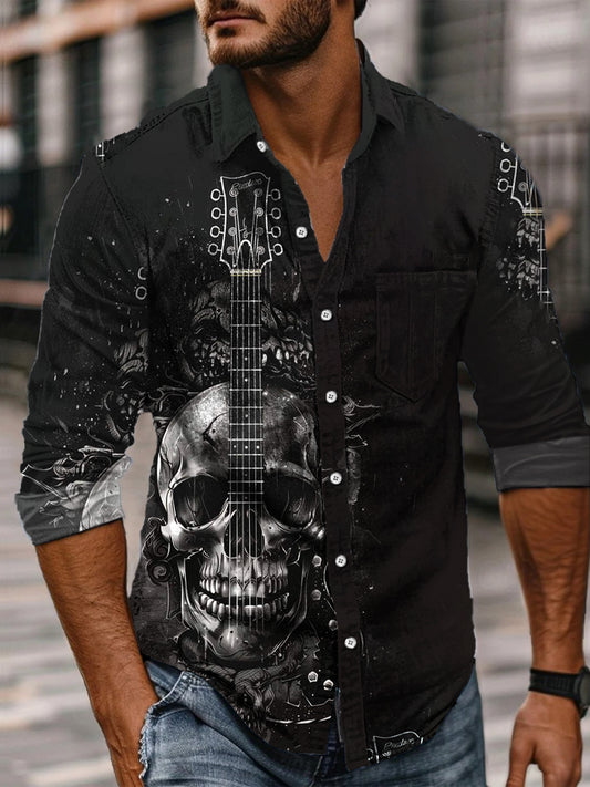 Retro Men's Abstract Punk Art Print Casual Long Sleeve Shirt