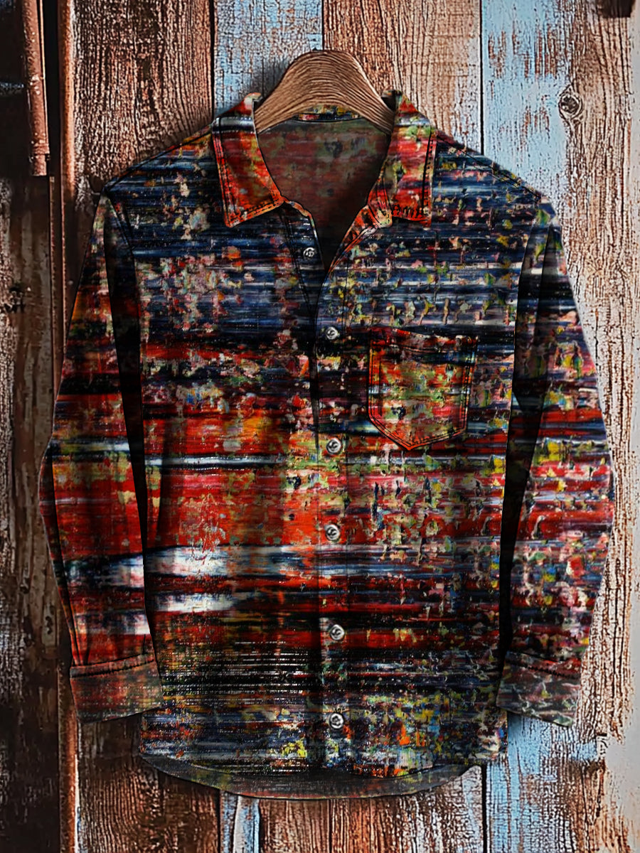 Vintage Abstract Gradient Art Print Casual Long Sleeve Shirt