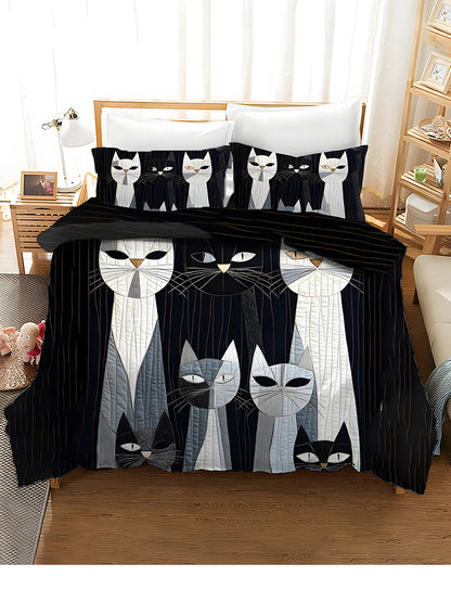 3-Piece Bedding Set With Artistic Cat Print