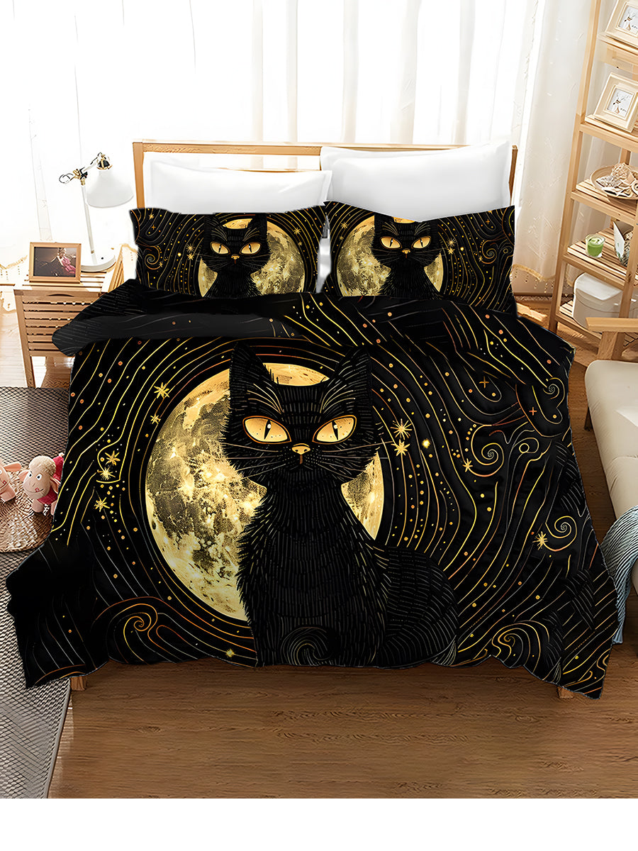 3-Piece Bedding Set With Artistic Cat Print