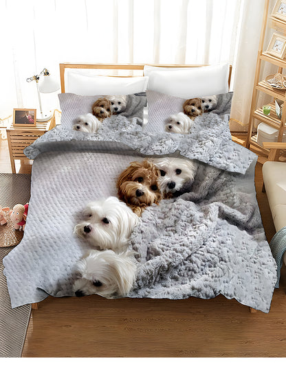 3-Piece Bedding Set With Artistic Puppy Print