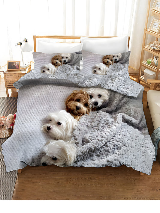 3-Piece Bedding Set With Artistic Puppy Print