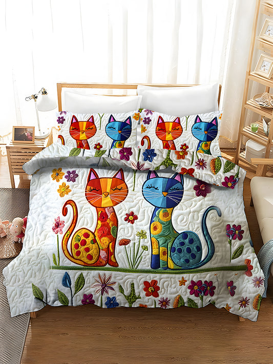 3-Piece Bedding Set With Artistic Cat Print