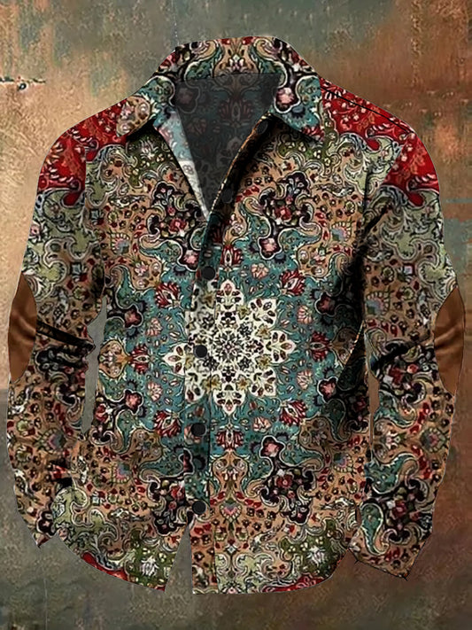 Men's Retro Art Print Casual Long Sleeve Shirt