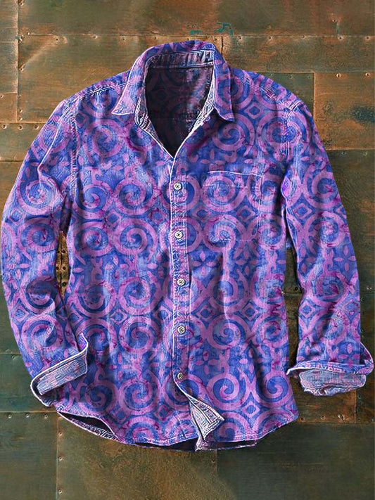 Men's Vintage Floral Print Casual Long Sleeve Shirt