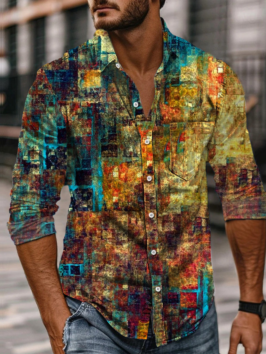 Retro Abstract Gradient Art Print Casual Long Sleeve Shirt