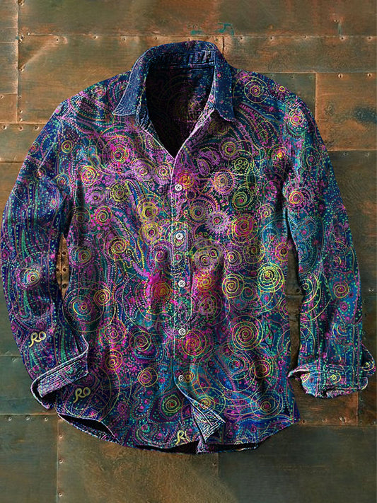 Men's Vintage Punk Hippie Colorful Floral Patterns Art Print Casual Long Sleeve Shirt