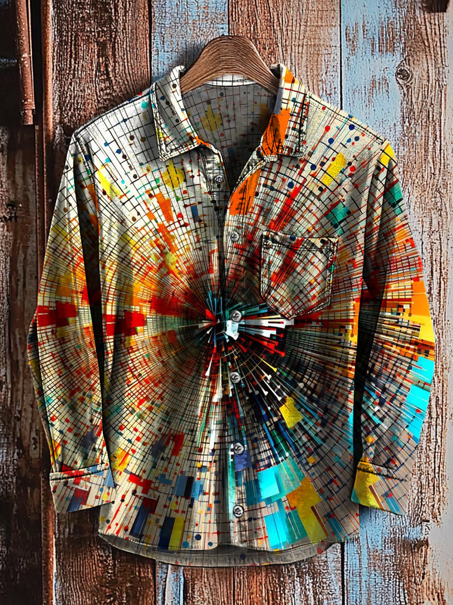 Vintage Art Abstract Art Print Long Sleeve Casual Shirt