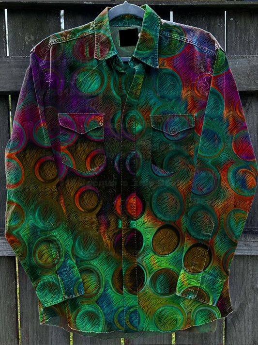 Retro Abstract Gradient Art Print Casual Long Sleeve Shirt