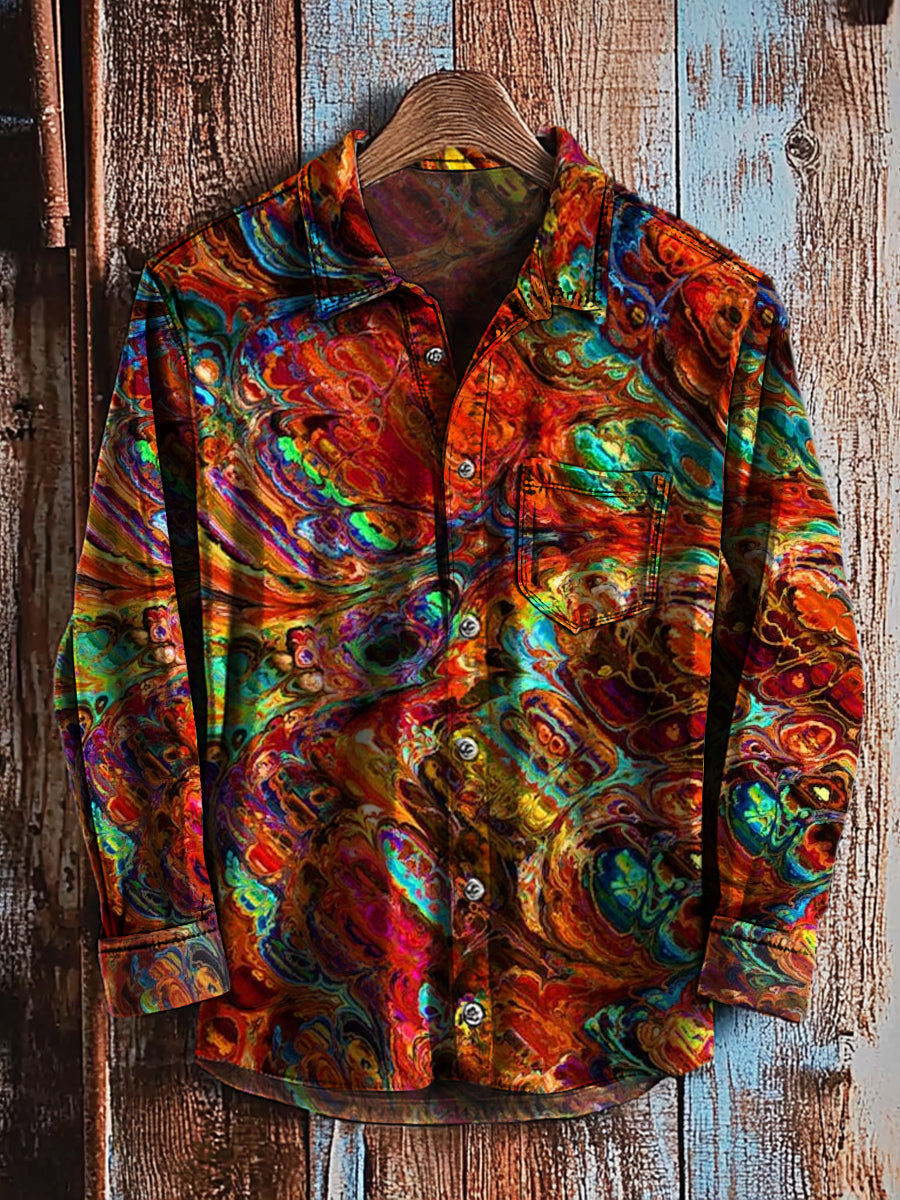 Retro Abstract Gradient Art Print Casual Long Sleeve Shirt