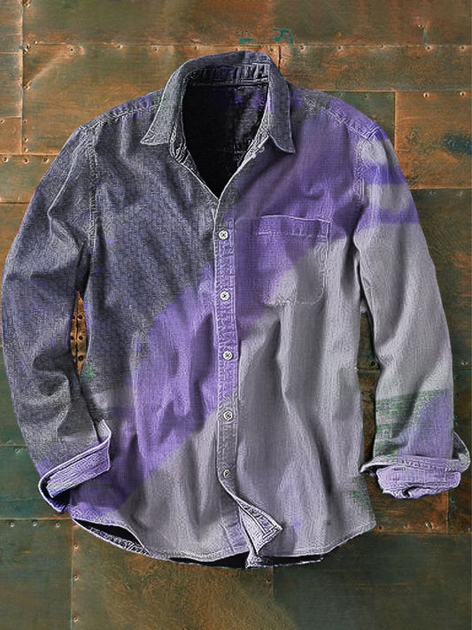 Men's  Vintage Purple Gradient Abstract Print Casual Long Sleeve Shirt