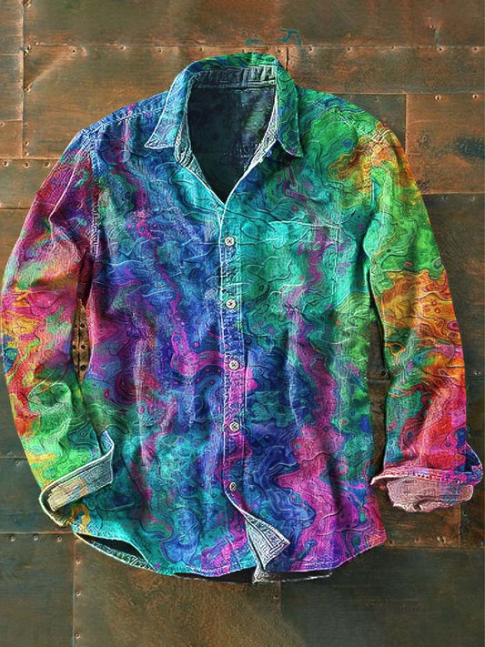 Men's Retro Colorful Printed Casual Long Sleeve Shirt