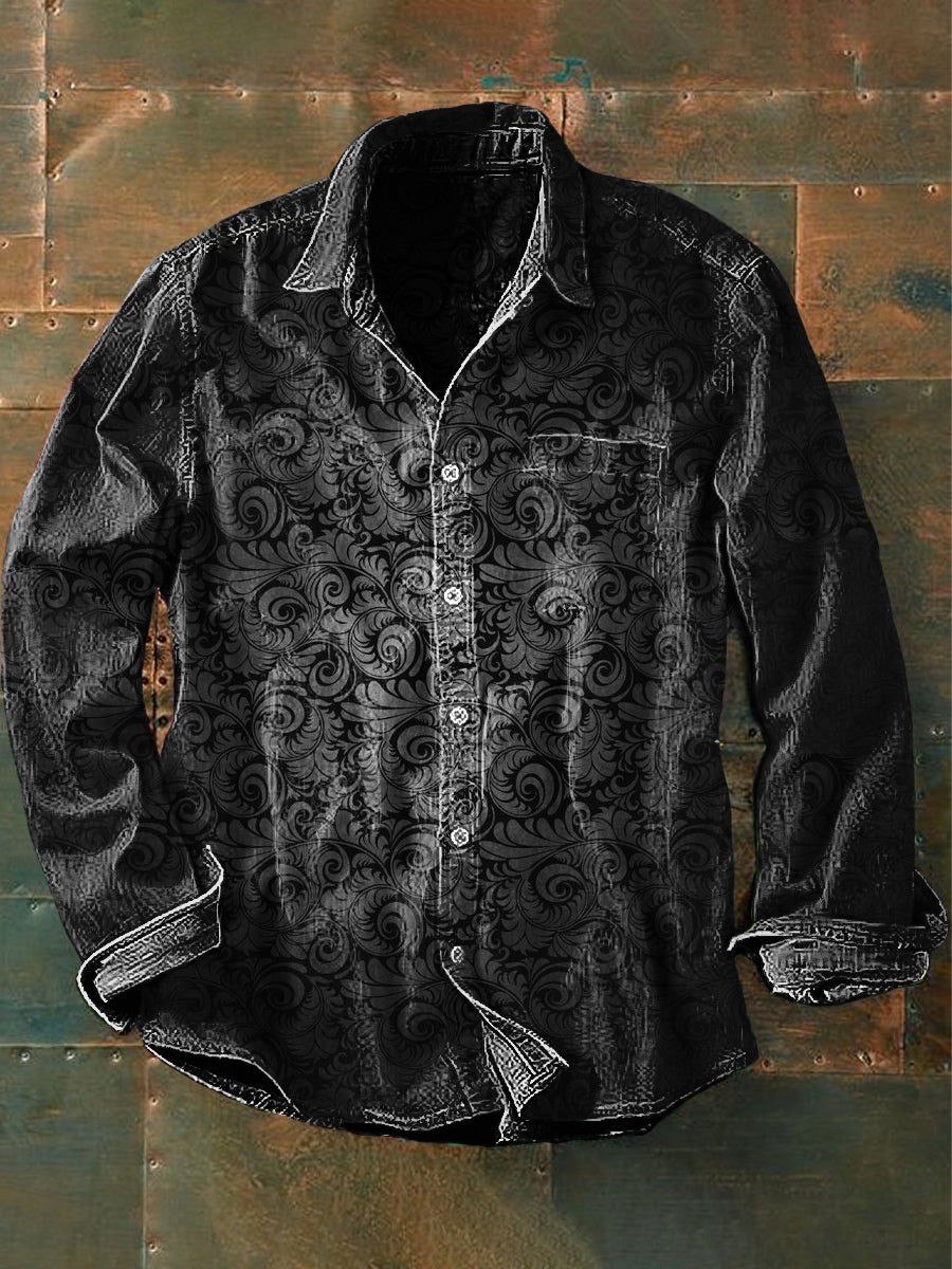 Men's Vintage Punk Gothic Art Print Casual Long Sleeve Shirt