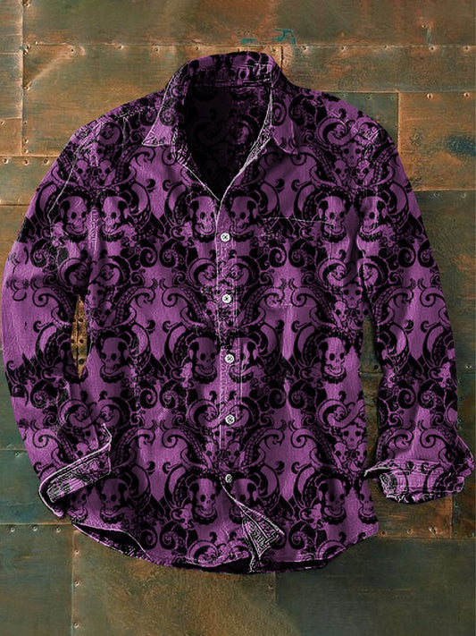 Unisex Men's Vintage Gothic Dark Black Goat Print Casual Long Sleeve Shirt