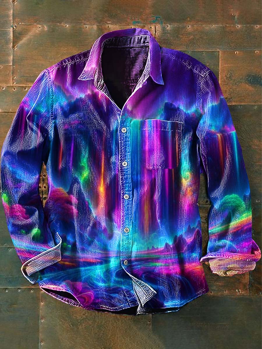 Men's Colorful Waterfall Abstract Print Casual Long Sleeve Shirt