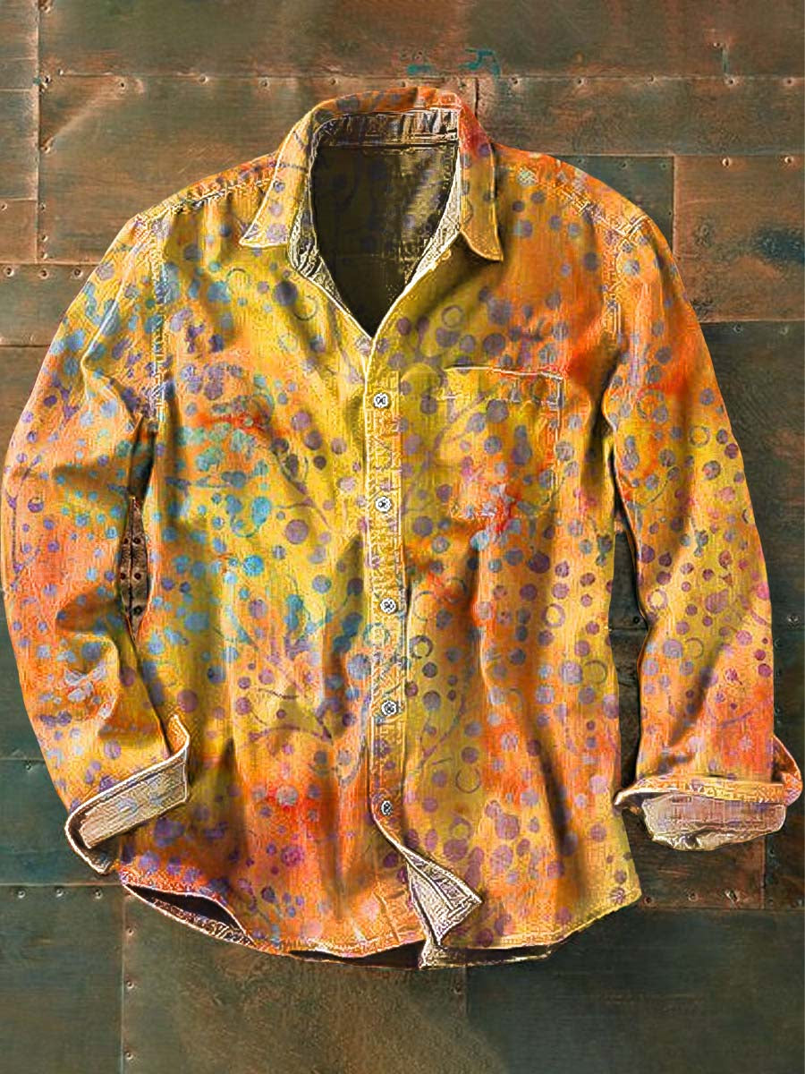 Mens Vintage Floral Print Casual Long Sleeve Shirt