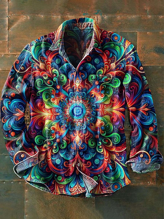 Men's Colorful Floral Print Casual Long Sleeve Shirt