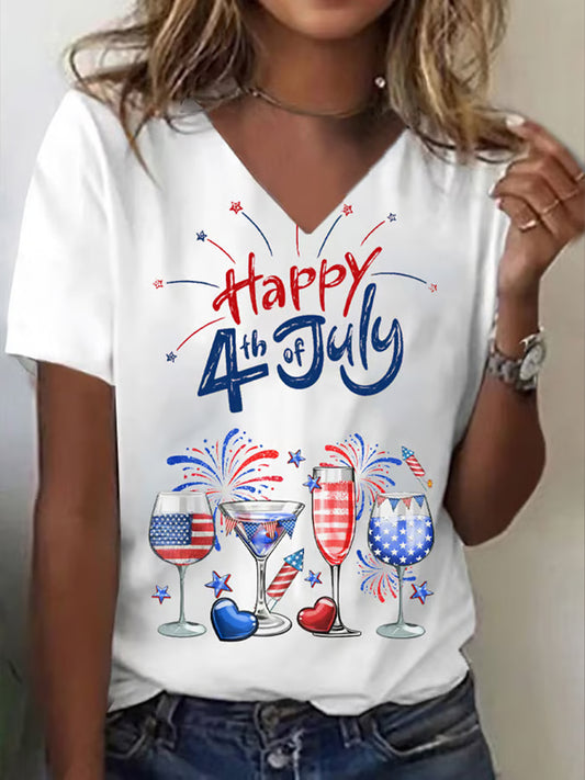 Women's Independence Day Art Print Short Sleeve Casual T-Shirt