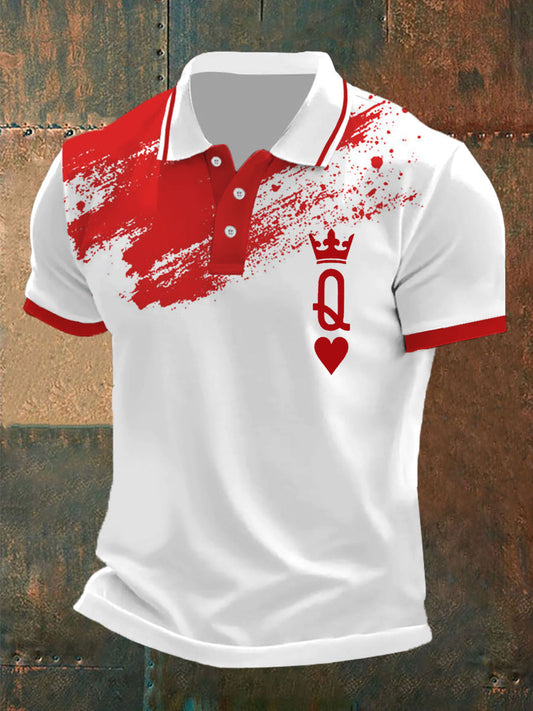 Men's poker queen of hearts tops