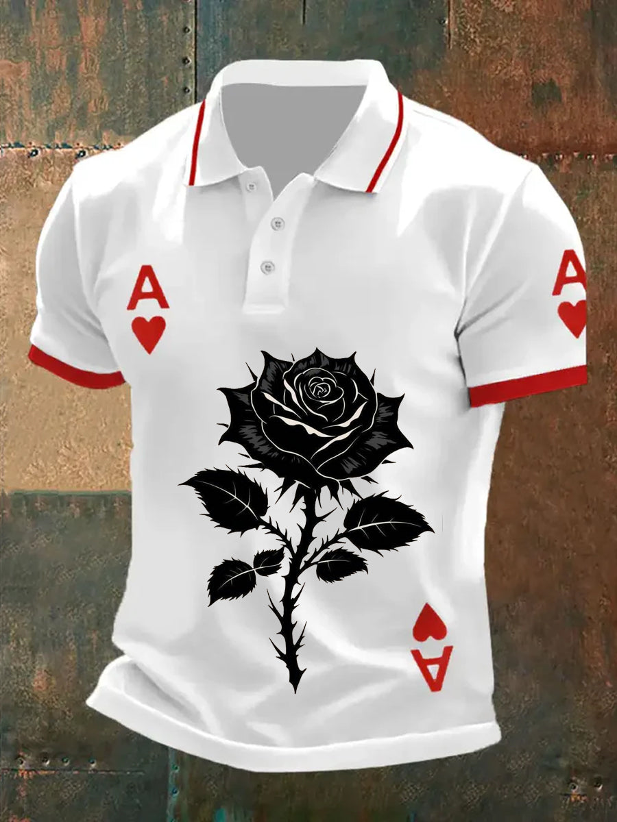 Men's Retro Poker Art Print Casual Polo Shirt