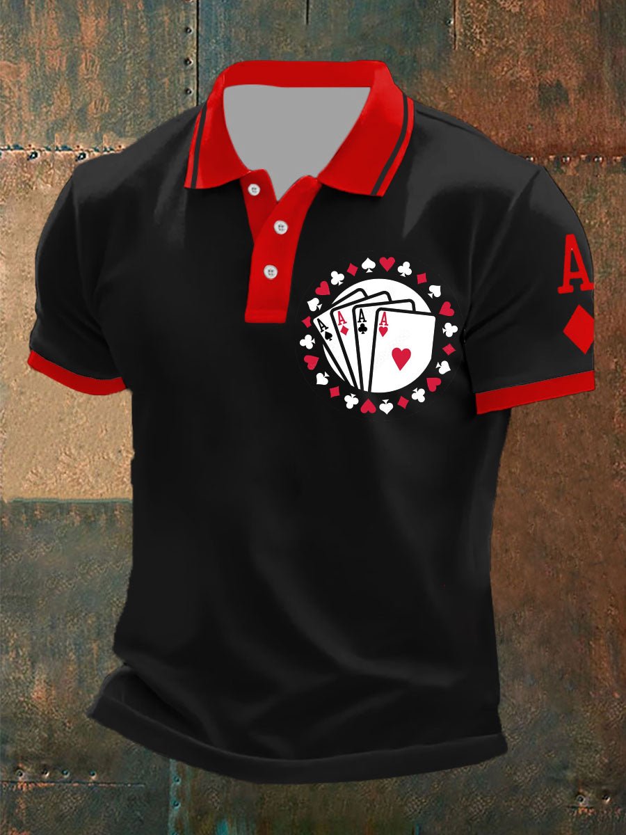Men's Vintage Poker Pattern Casual Polo Shirt