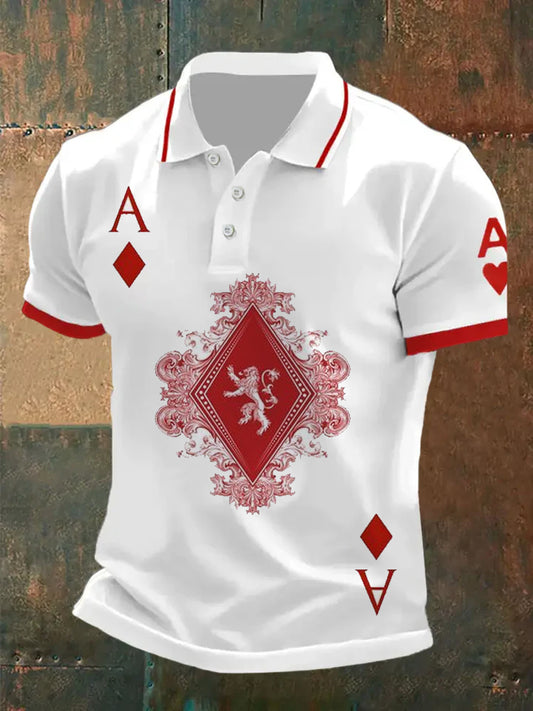 Men's Vintage Poker Pattern Casual Polo Shirt