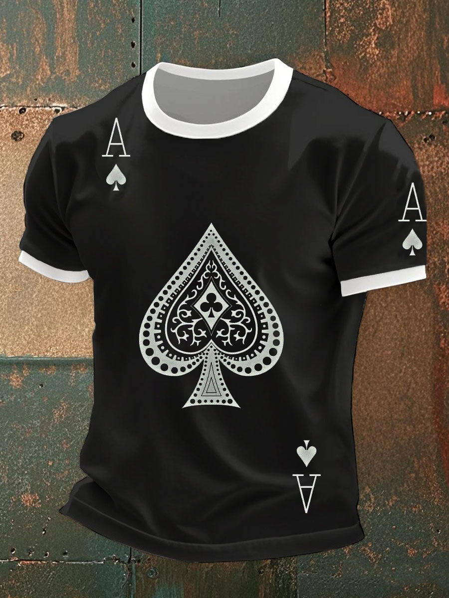 Men's Vintage Poker Pattern Casual T-Shirt