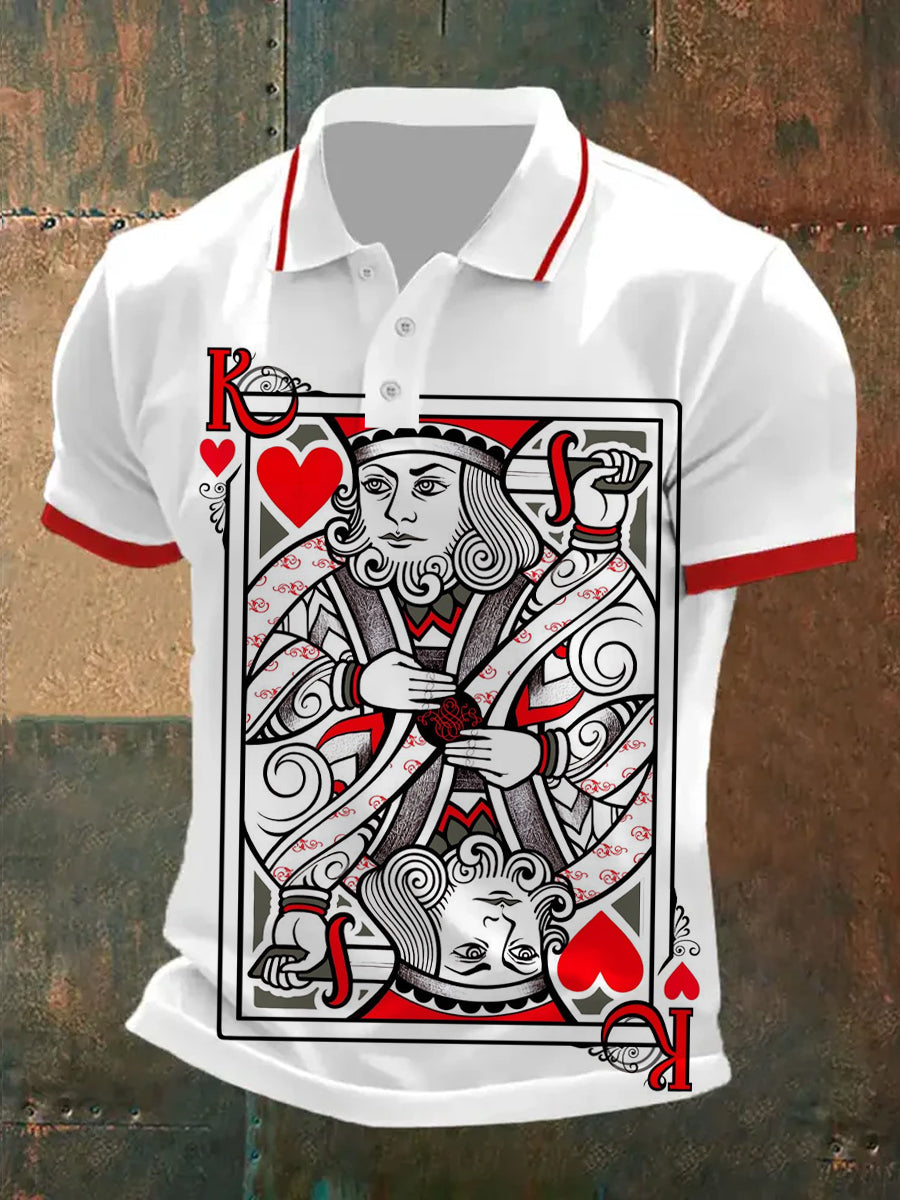 Men's Retro Poker Pattern Casual Short Sleeve Polo Shirt