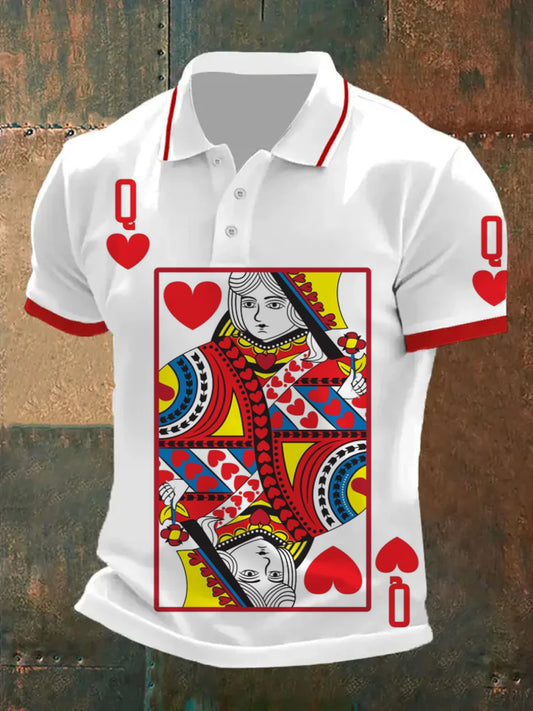 Men's Retro Poker Pattern Casual Short Sleeve Polo Shirt