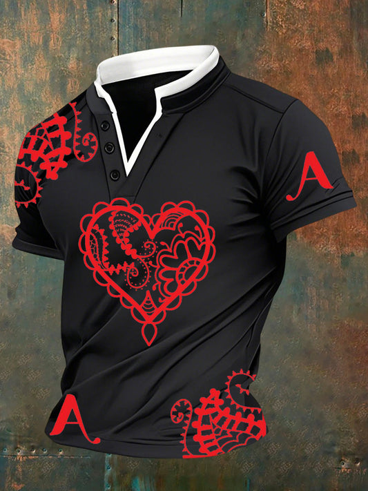 Men's Retro Poker Pattern Casual Short Sleeve Polo Shirt