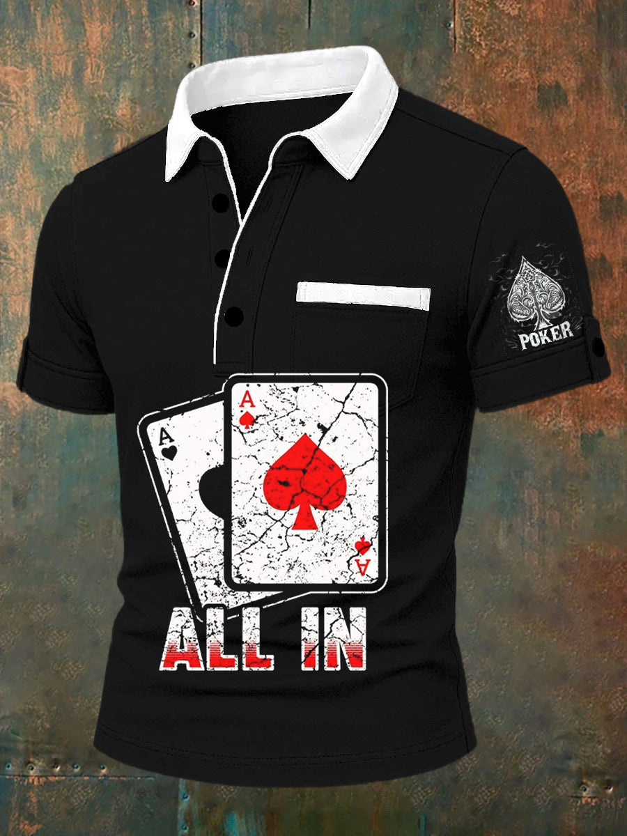 Men's Retro Poker Art Casual Polo Shirt