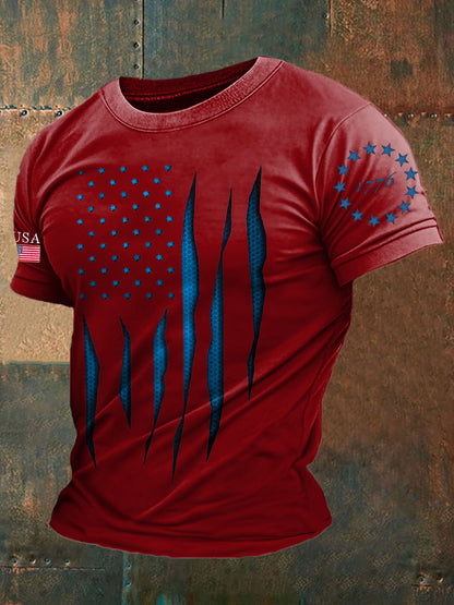 Men's 4th of July Independence Day Patriotic Flag Printed T-shirt