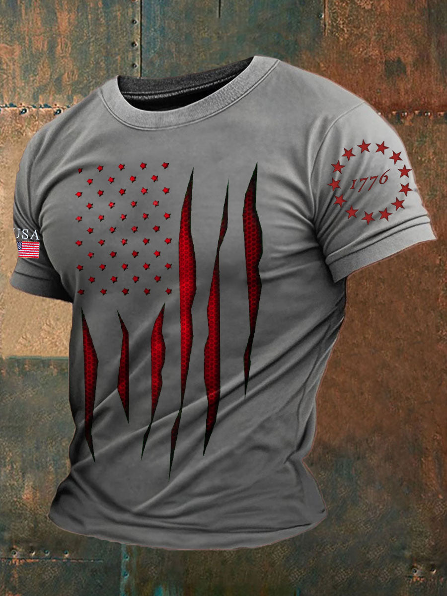Men's 4th of July Independence Day Patriotic Flag Printed T-shirt