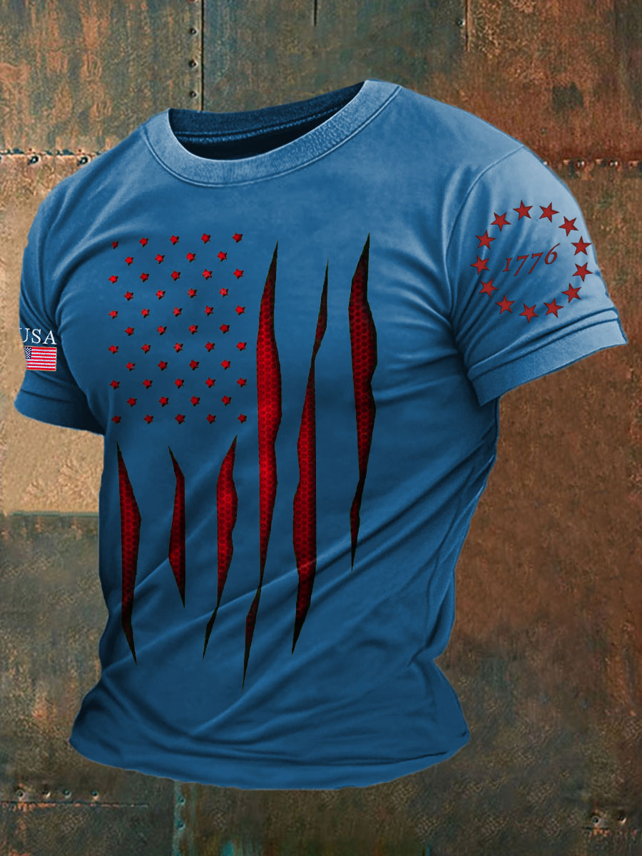Men's 4th of July Independence Day Patriotic Flag Printed T-shirt