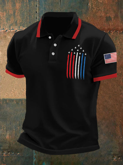 Men's Independence Day American Flag Jet Plane Print Casual Top