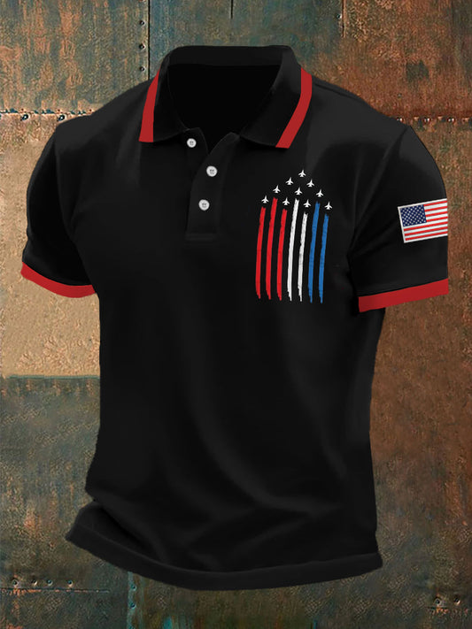 Men's Independence Day American Flag Jet Plane Print Casual Top