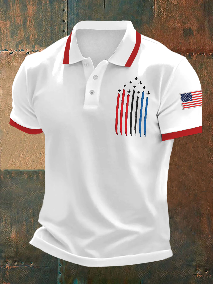 Men's Independence Day American Flag Jet Plane Print Casual Top