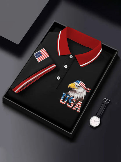 Men's Independence Day American Flag Bald Eagle Print Casual Top