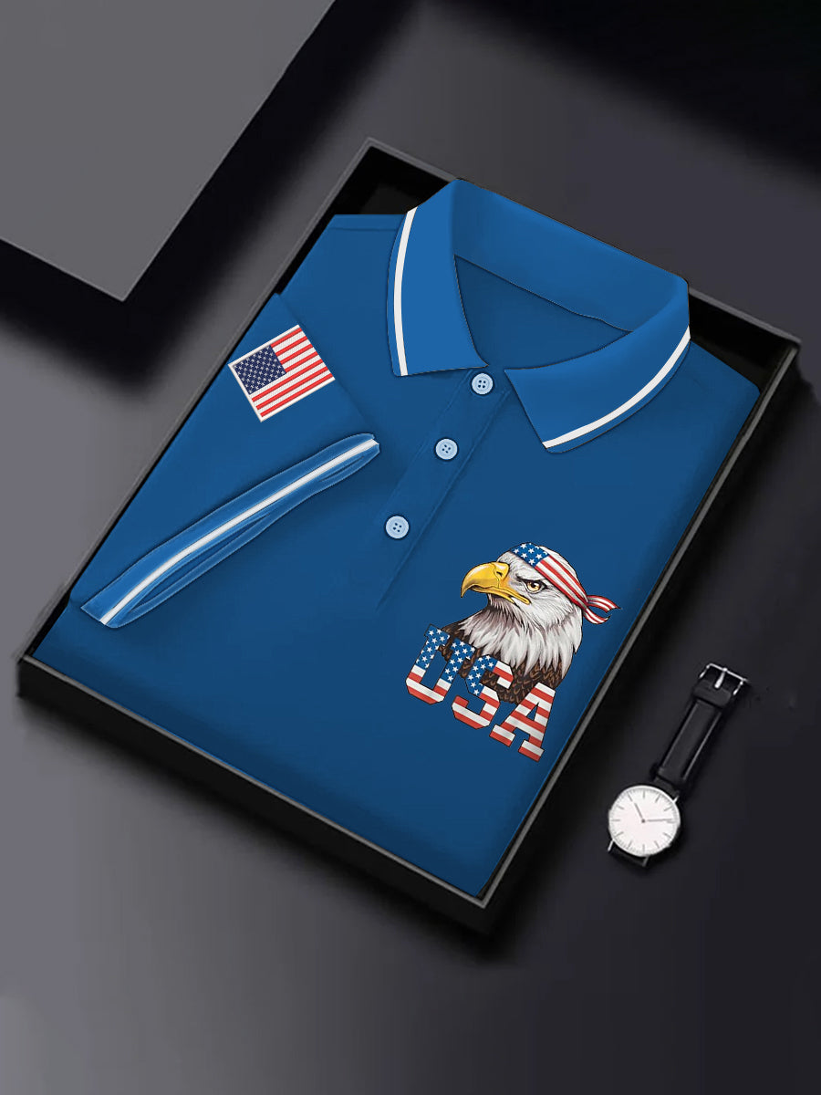 Men's Independence Day American Flag Bald Eagle Print Casual Top