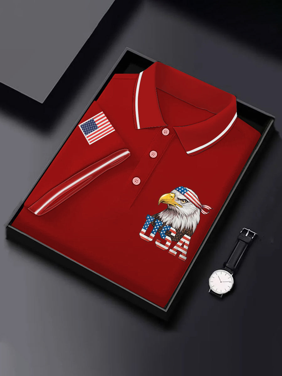 Men's Independence Day American Flag Bald Eagle Print Casual Top