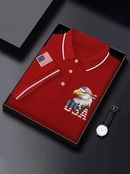 Men's Independence Day American Flag Bald Eagle Print Casual Top