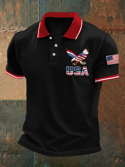 Men's Independence Day American Flag Bald Eagle Print Casual Top