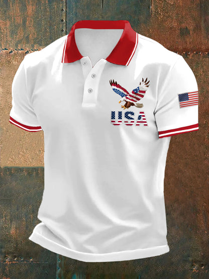 Men's Independence Day American Flag Bald Eagle Print Casual Top