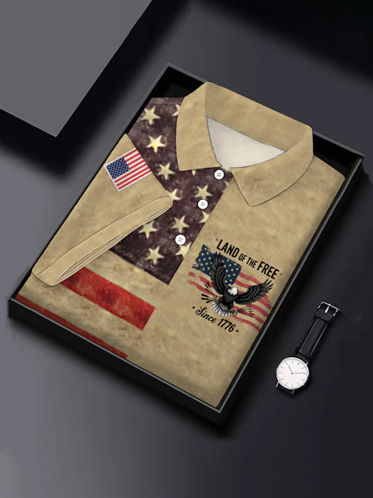Men's Land Of The Free Since1776 Independence Day American Flag Bald Eagle Print Casual Top