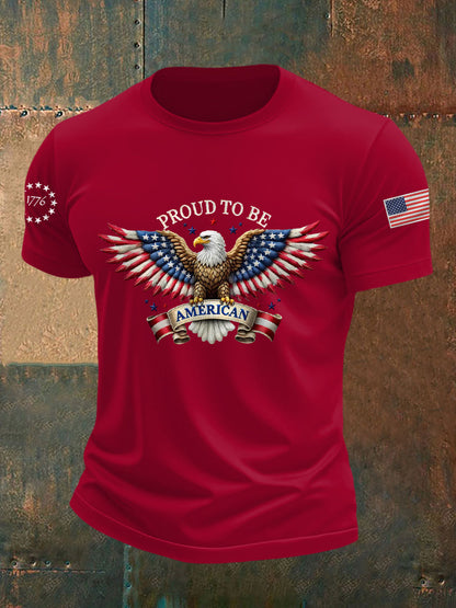 Men's Proud to Be American Bald Eagle American Flag Print  Independence Day Casual Tee