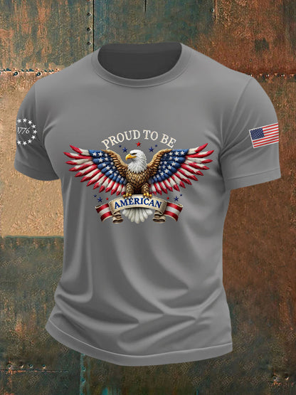 Men's Proud to Be American Bald Eagle American Flag Print  Independence Day Casual Tee